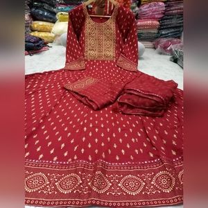 New long dress kurti Maroon set 3pc